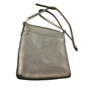 Coach Metallic Pebble Leather Crossbody Bag Silver Pewter Shoulder Bag